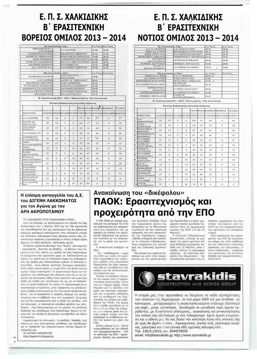 Οπισθόφυλλο εφημερίδας Τύπος Χαλκιδικής