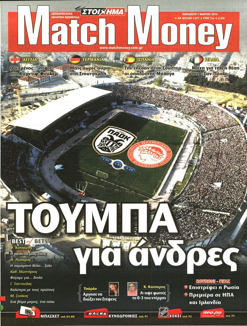 Πρωτοσέλιδο εφημερίδας Matchmoney