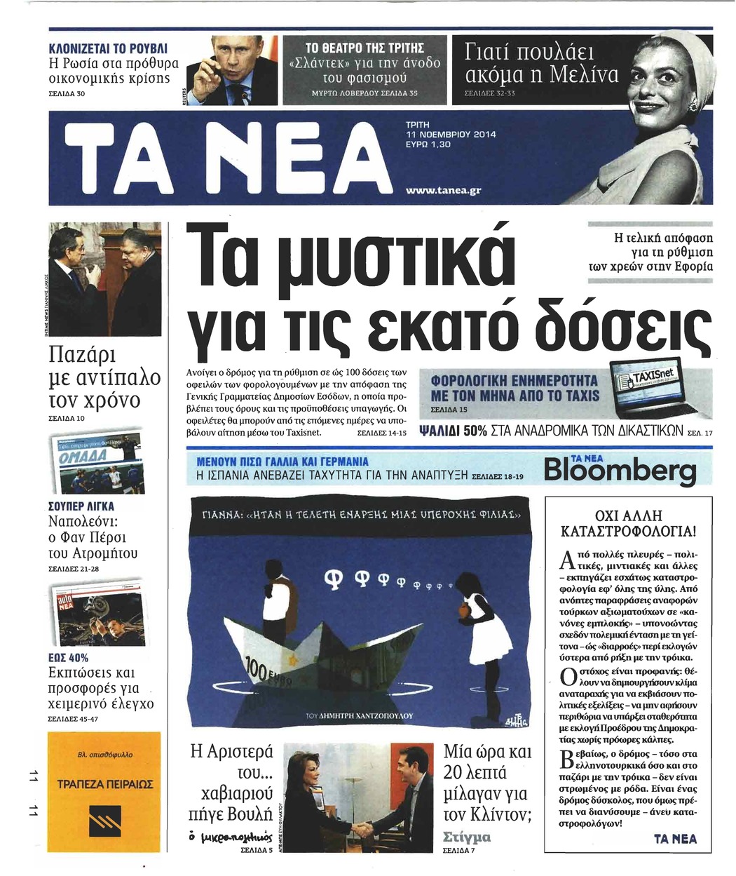 Πρωτοσέλιδο εφημερίδας Τα Νέα