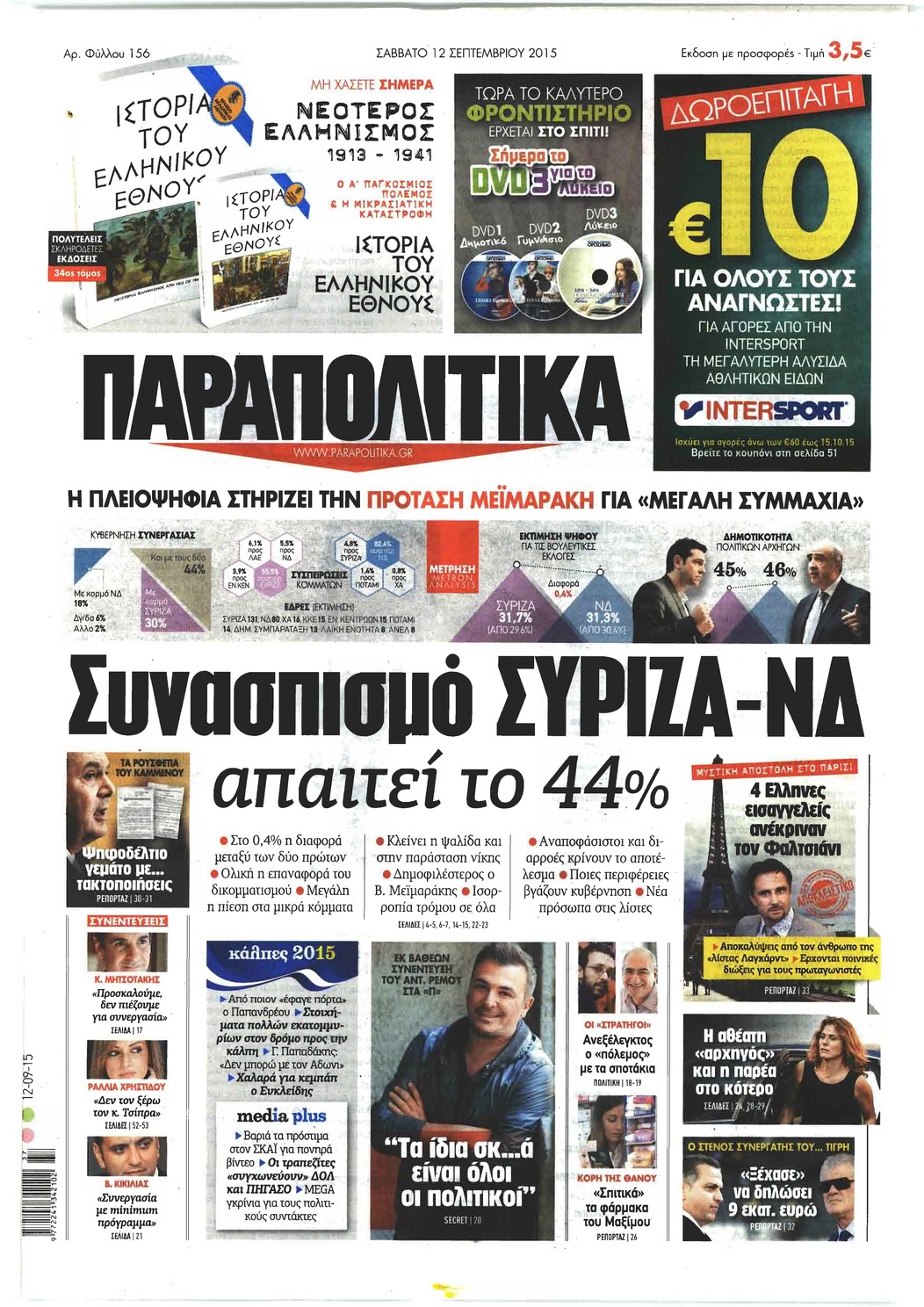 Πρωτοσέλιδο εφημερίδας Παραπολιτικά