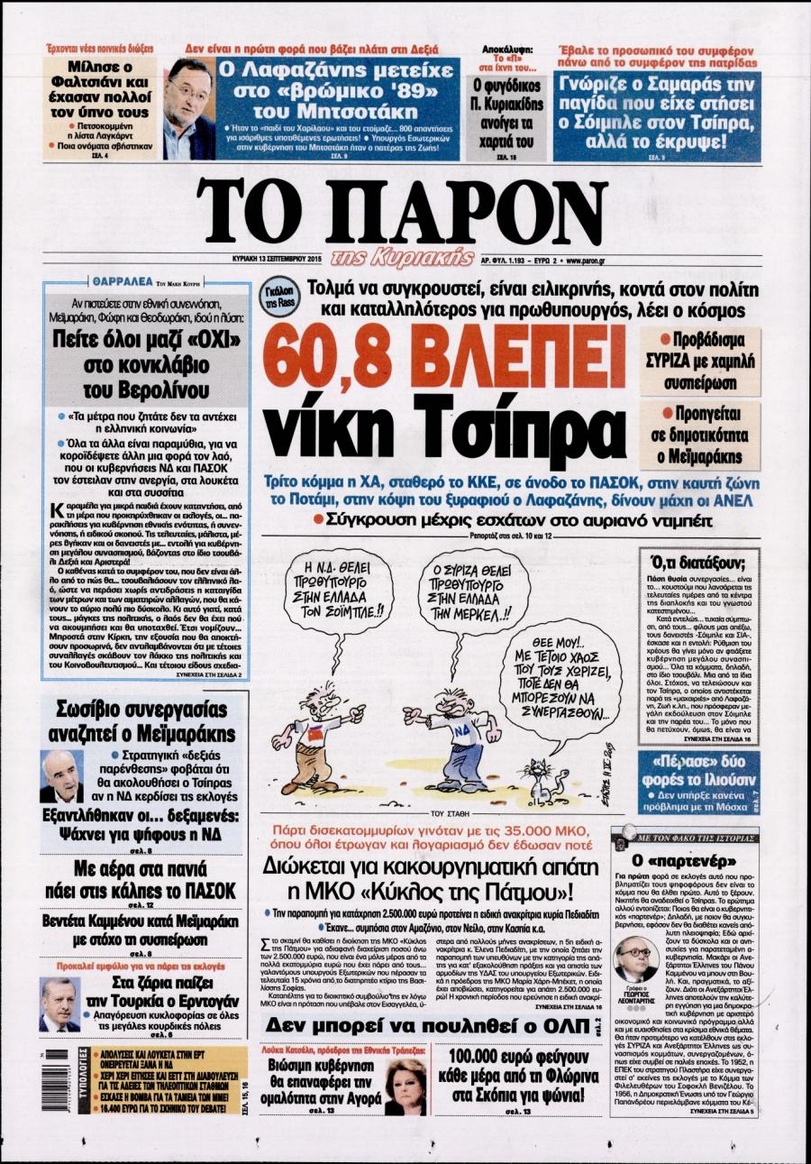 Πρωτοσέλιδο εφημερίδας Το Παρόν