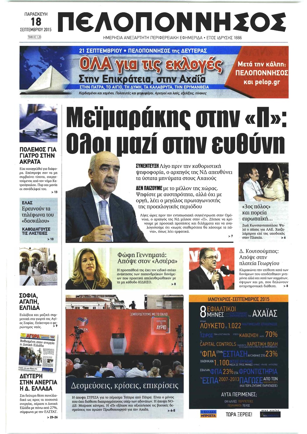 Πρωτοσέλιδο εφημερίδας Πελοπόννησος