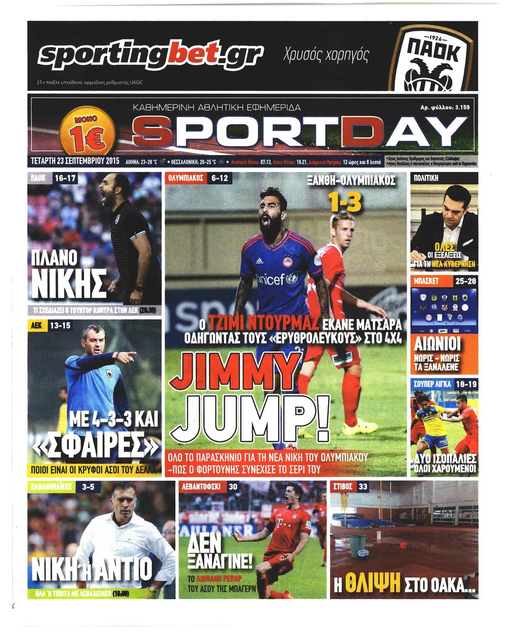 Πρωτοσέλιδο εφημερίδας Sportday