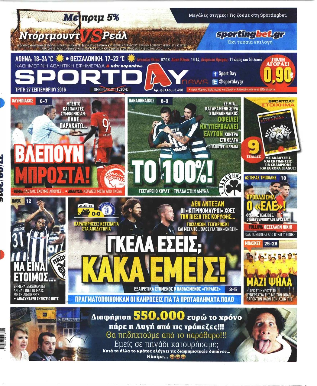 Πρωτοσέλιδο εφημερίδας Sportday