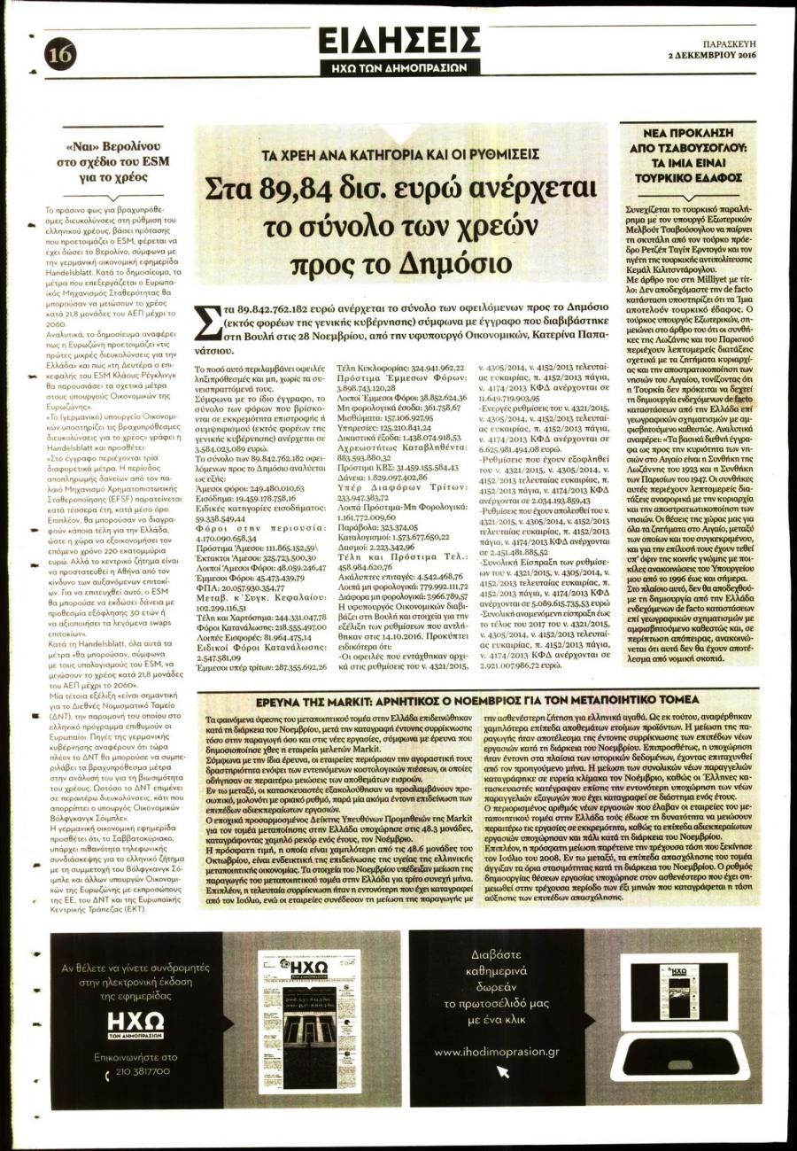 Οπισθόφυλλο εφημερίδας Ηχώ
