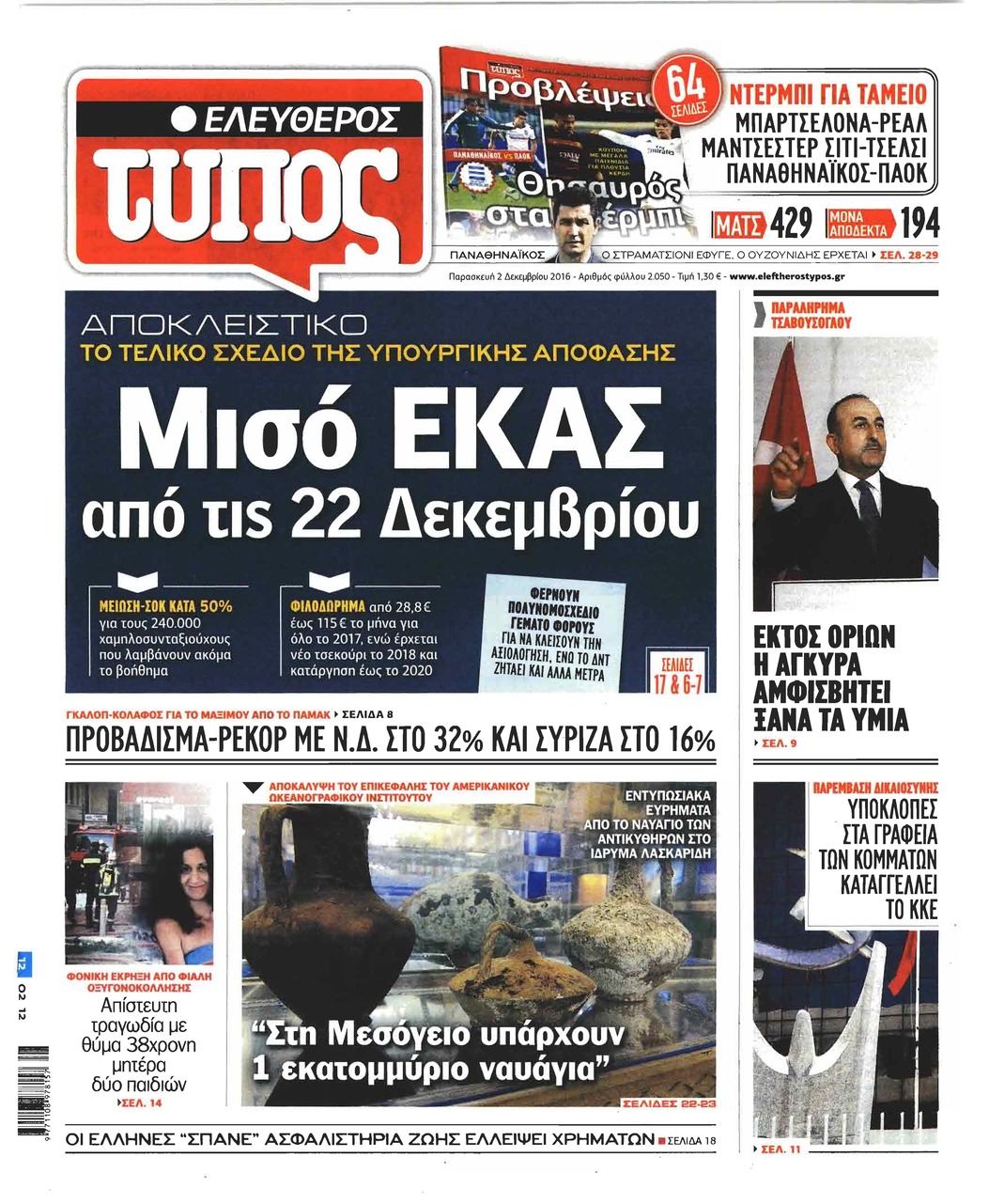Πρωτοσέλιδο εφημερίδας Ελεύθερος Τύπος