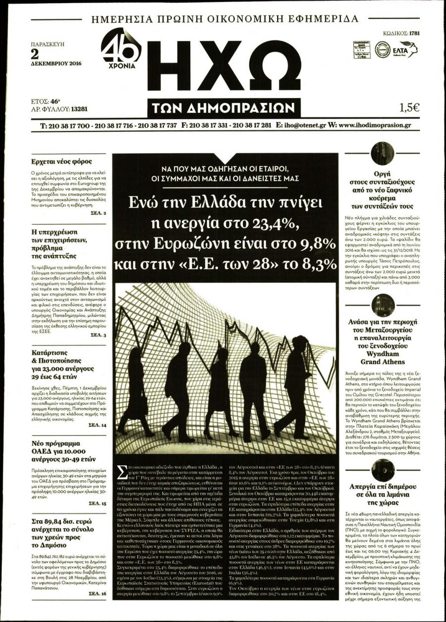 Πρωτοσέλιδο εφημερίδας Ηχώ