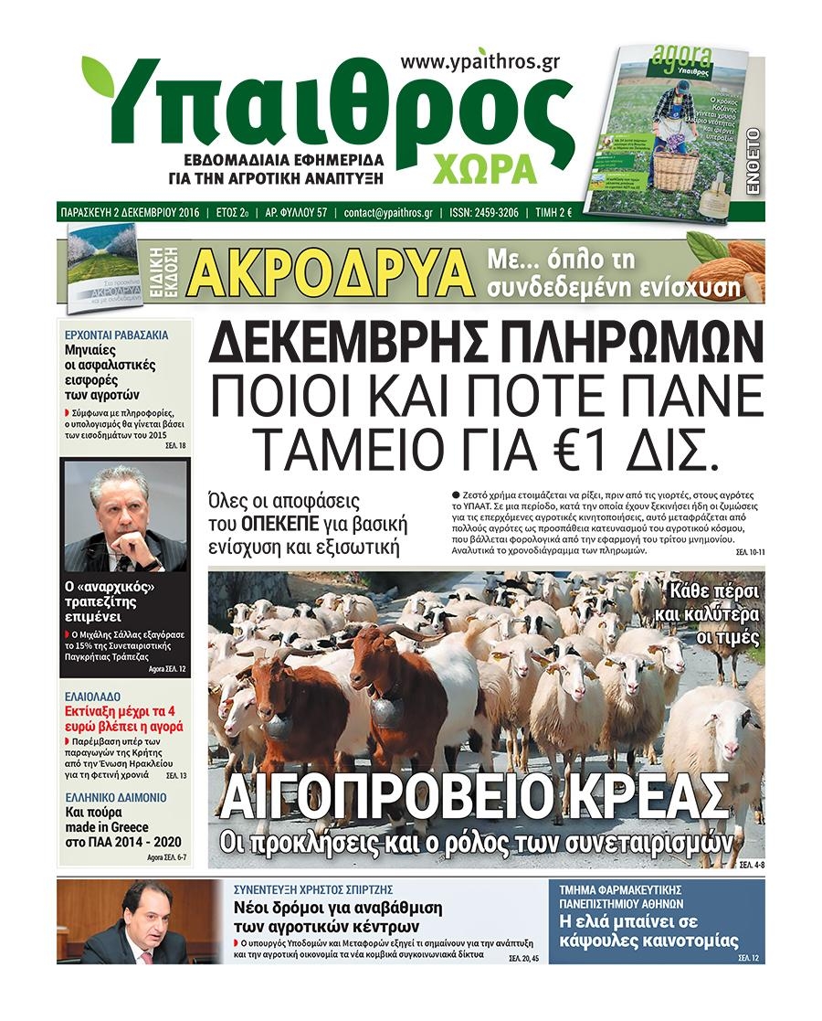 Πρωτοσέλιδο εφημερίδας Ύπαιθρος Χώρα