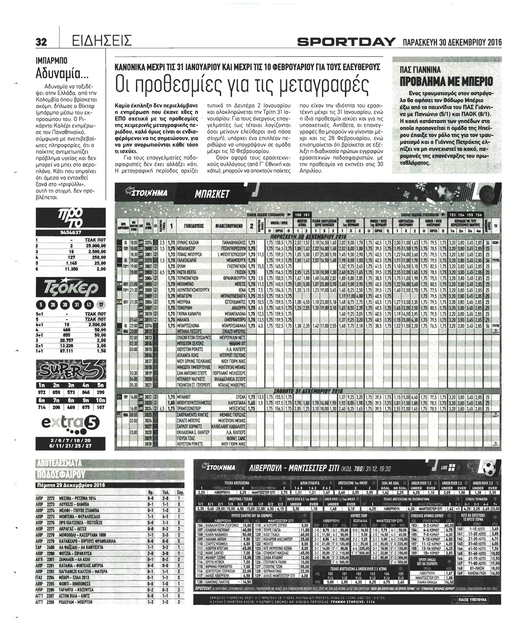 Οπισθόφυλλο εφημερίδας Sportday