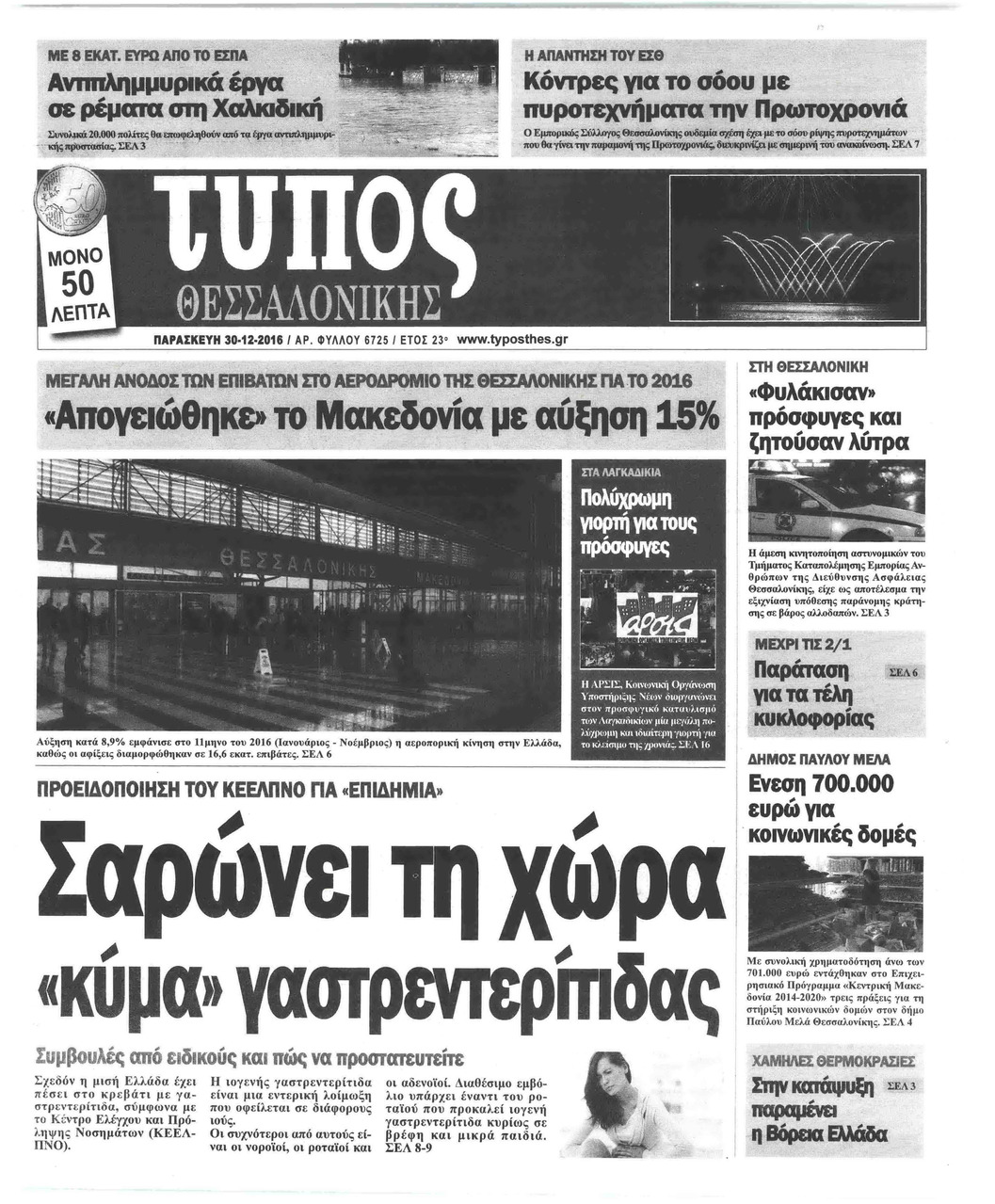 Πρωτοσέλιδο εφημερίδας Τύπος Θεσσαλονίκης