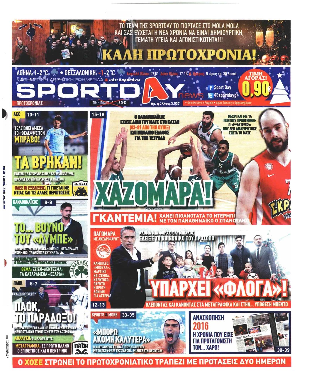 Πρωτοσέλιδο εφημερίδας Sportday