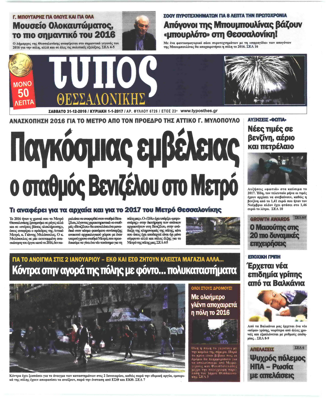 Πρωτοσέλιδο εφημερίδας Τύπος Θεσσαλονίκης