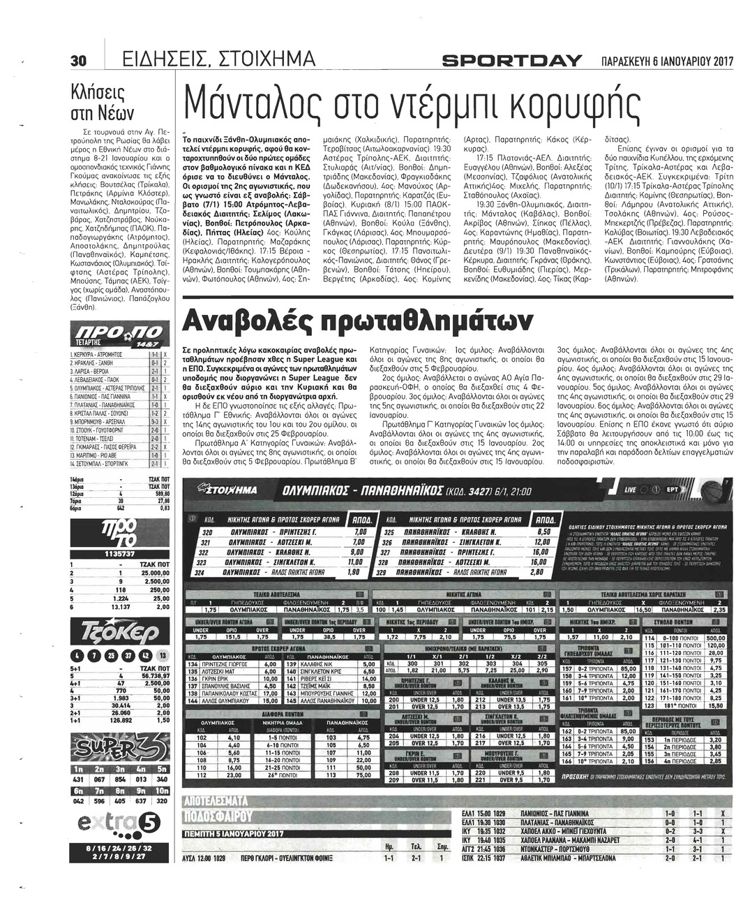 Οπισθόφυλλο εφημερίδας Sportday