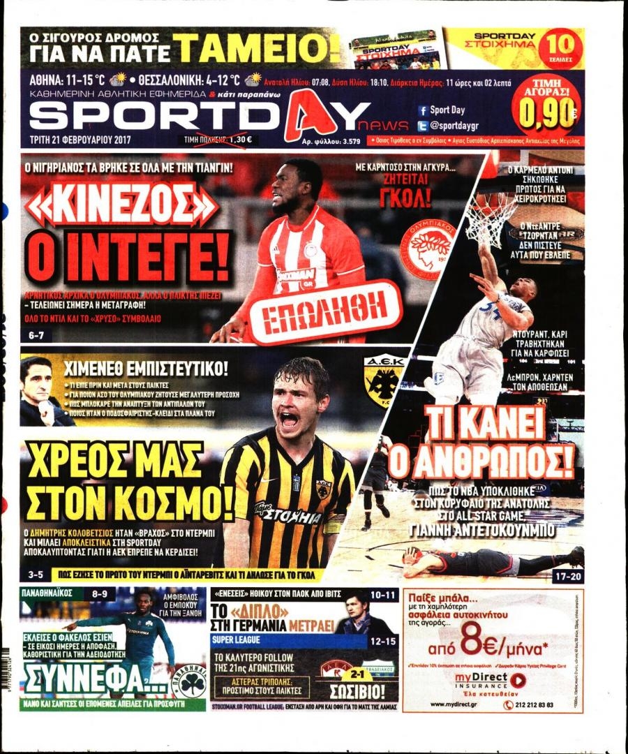 Πρωτοσέλιδο εφημερίδας Sportday