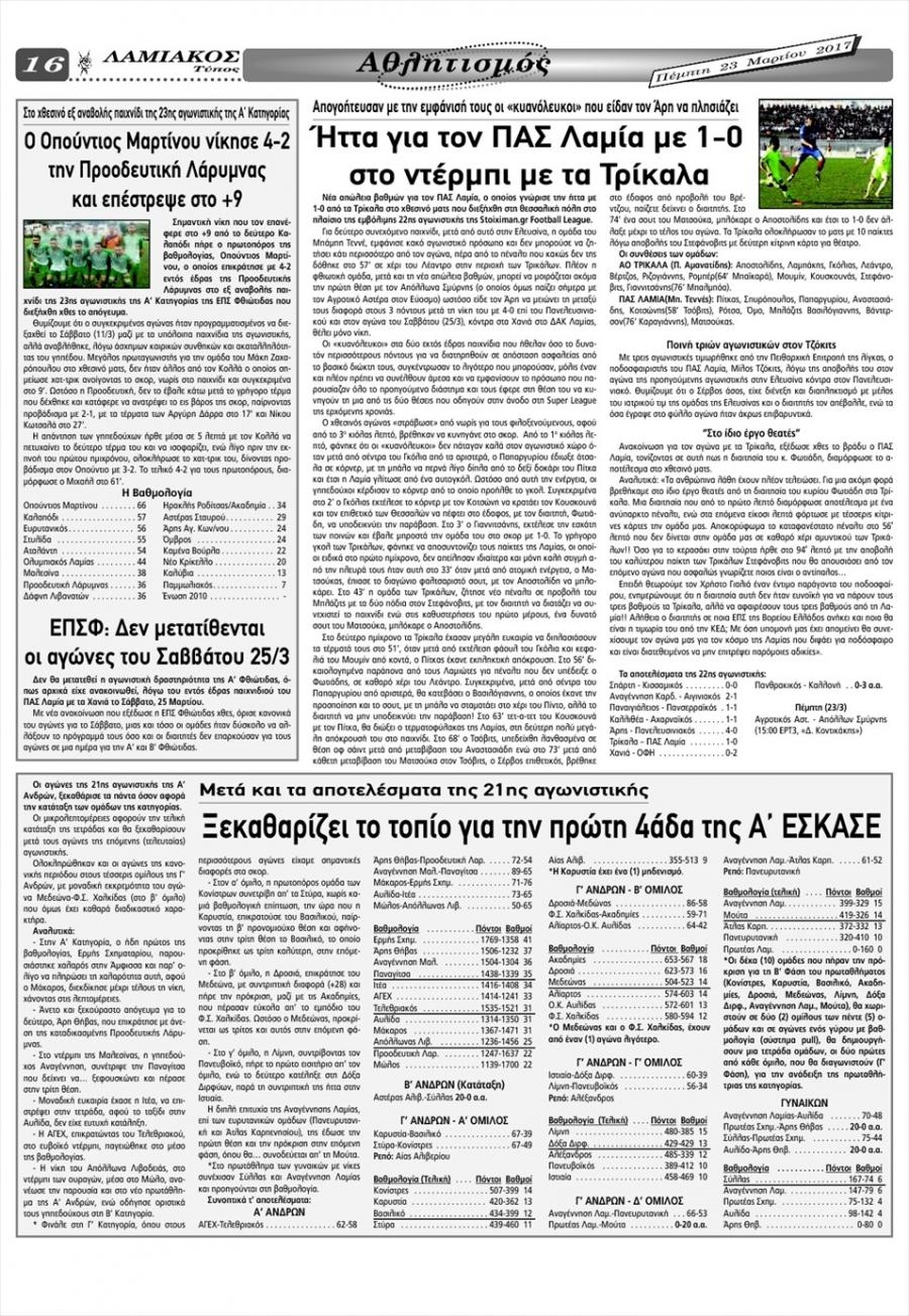 Οπισθόφυλλο εφημερίδας Λαμιακός Τύπος