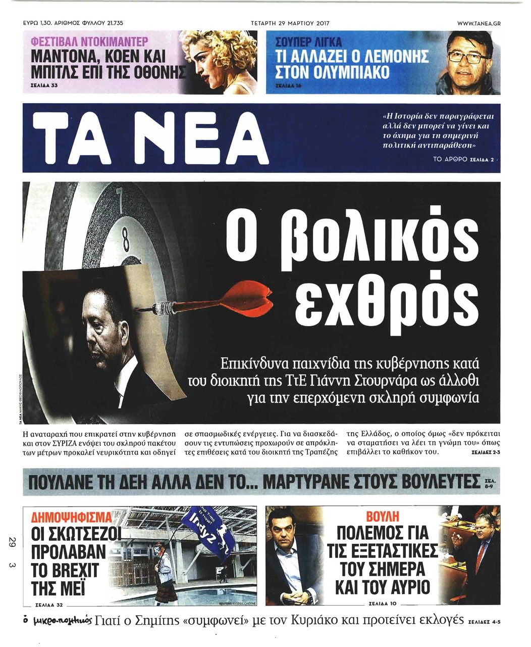 Πρωτοσέλιδο εφημερίδας Τα Νέα