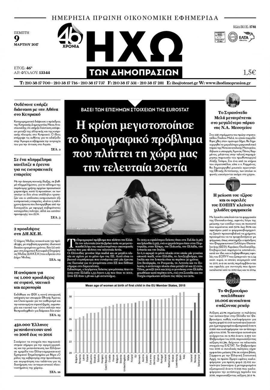 Πρωτοσέλιδο εφημερίδας Ηχώ