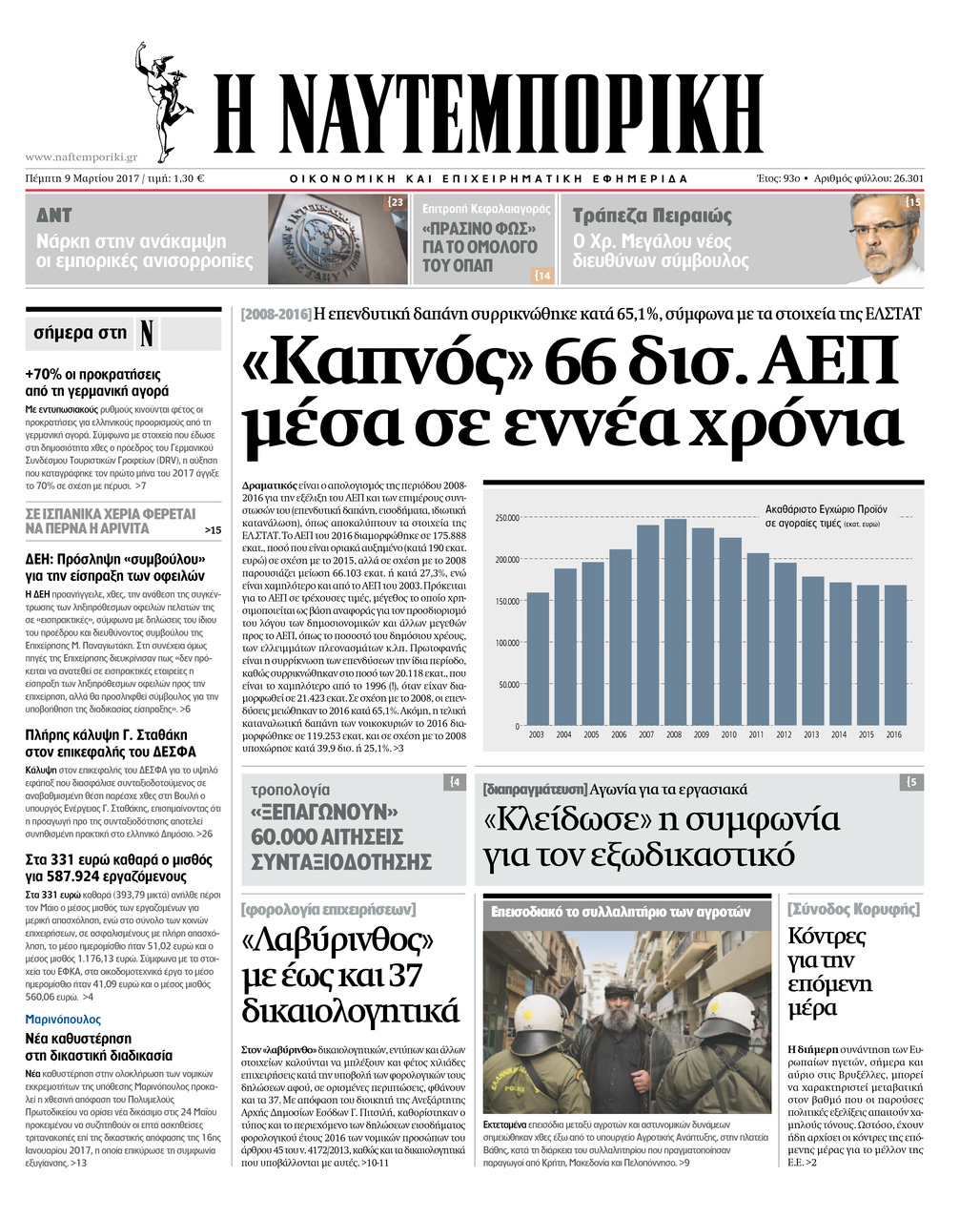 Πρωτοσέλιδο εφημερίδας Ναυτεμπορική