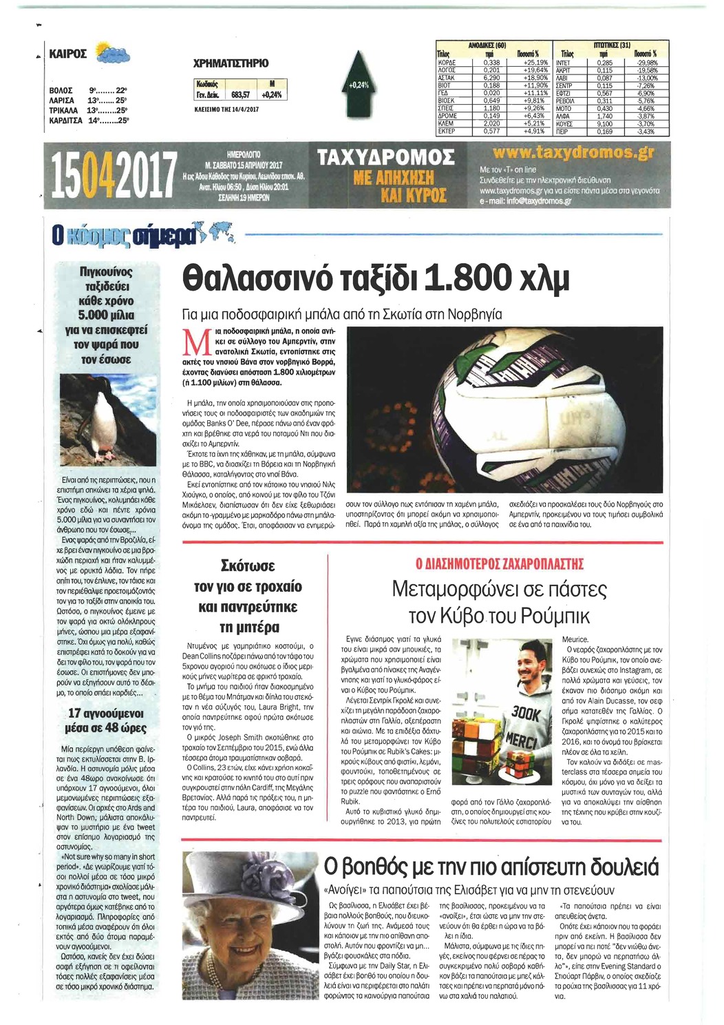 Οπισθόφυλλο εφημερίδας Ταχυδρόμος