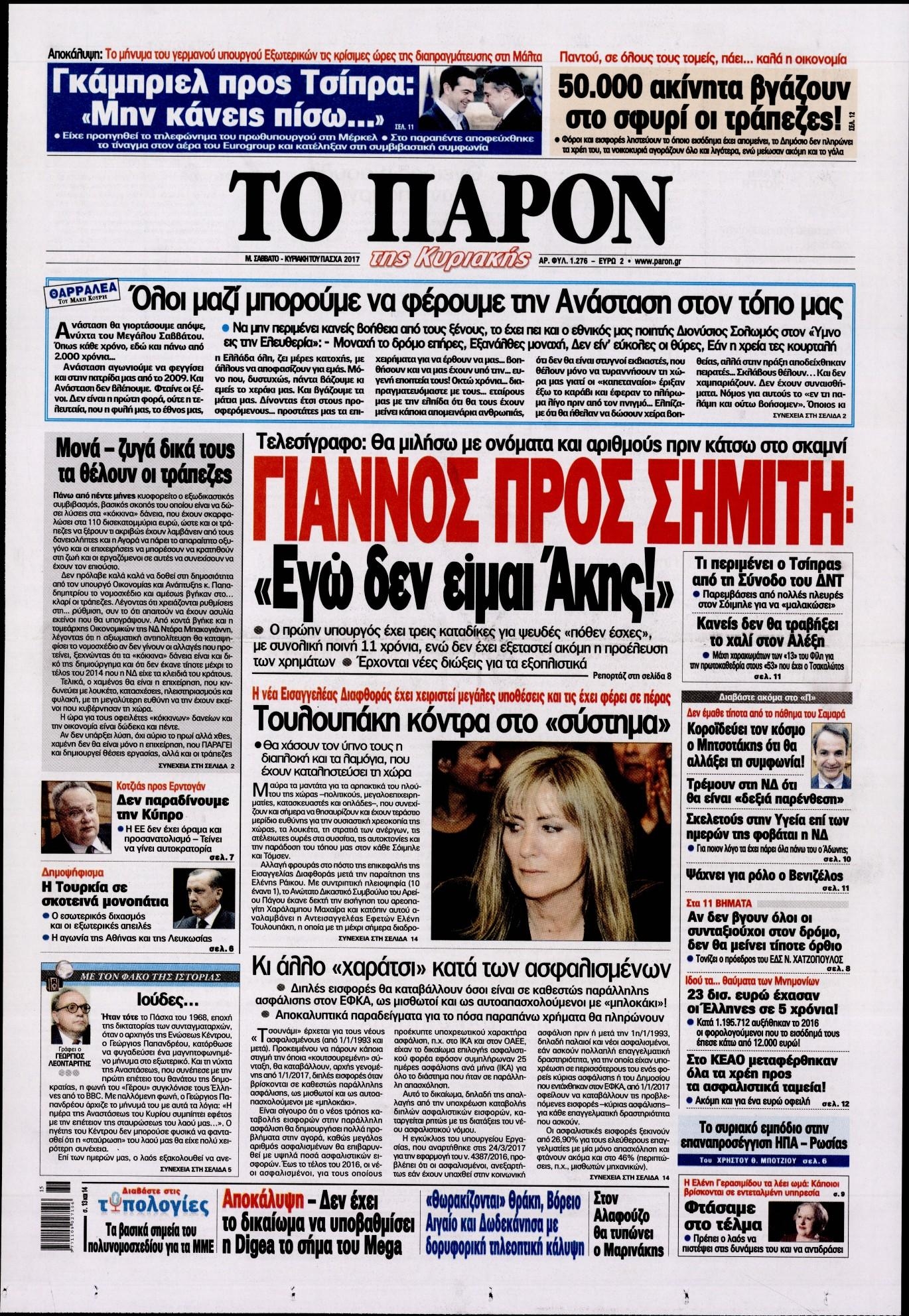Πρωτοσέλιδο εφημερίδας Το Παρόν