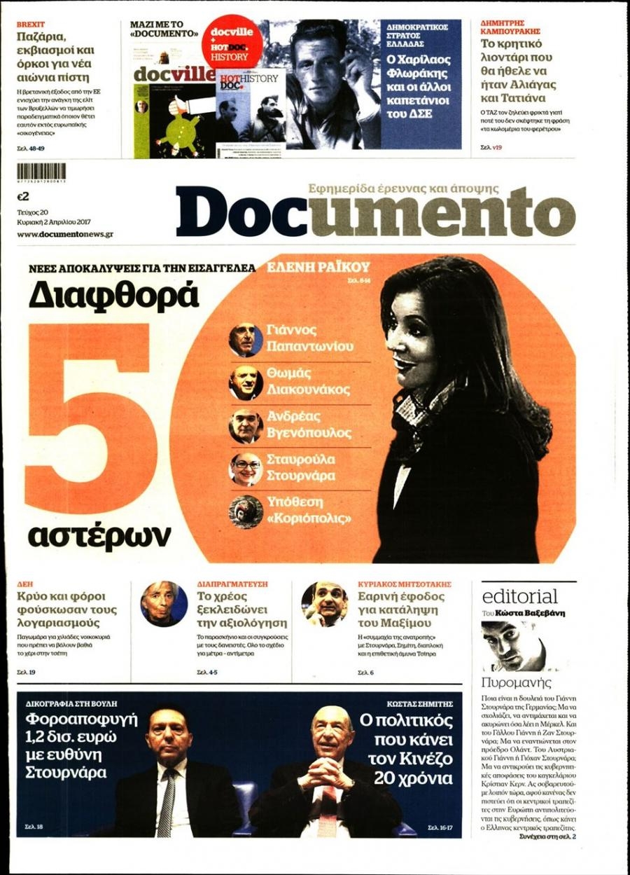 Πρωτοσέλιδο εφημερίδας Documento