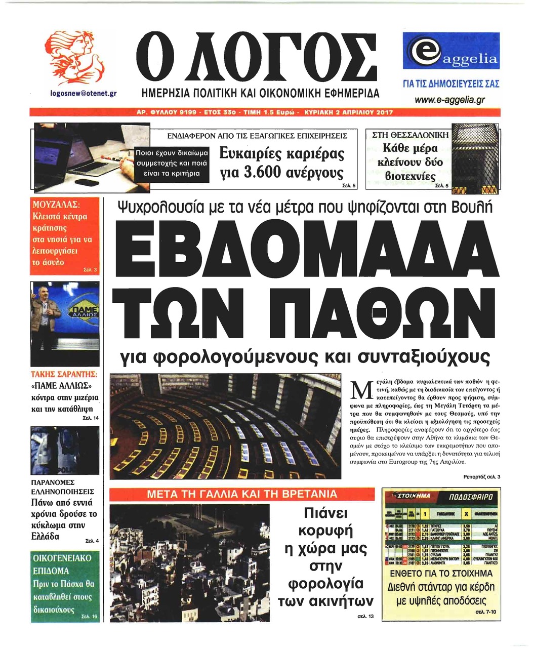 Πρωτοσέλιδο εφημερίδας Λόγος