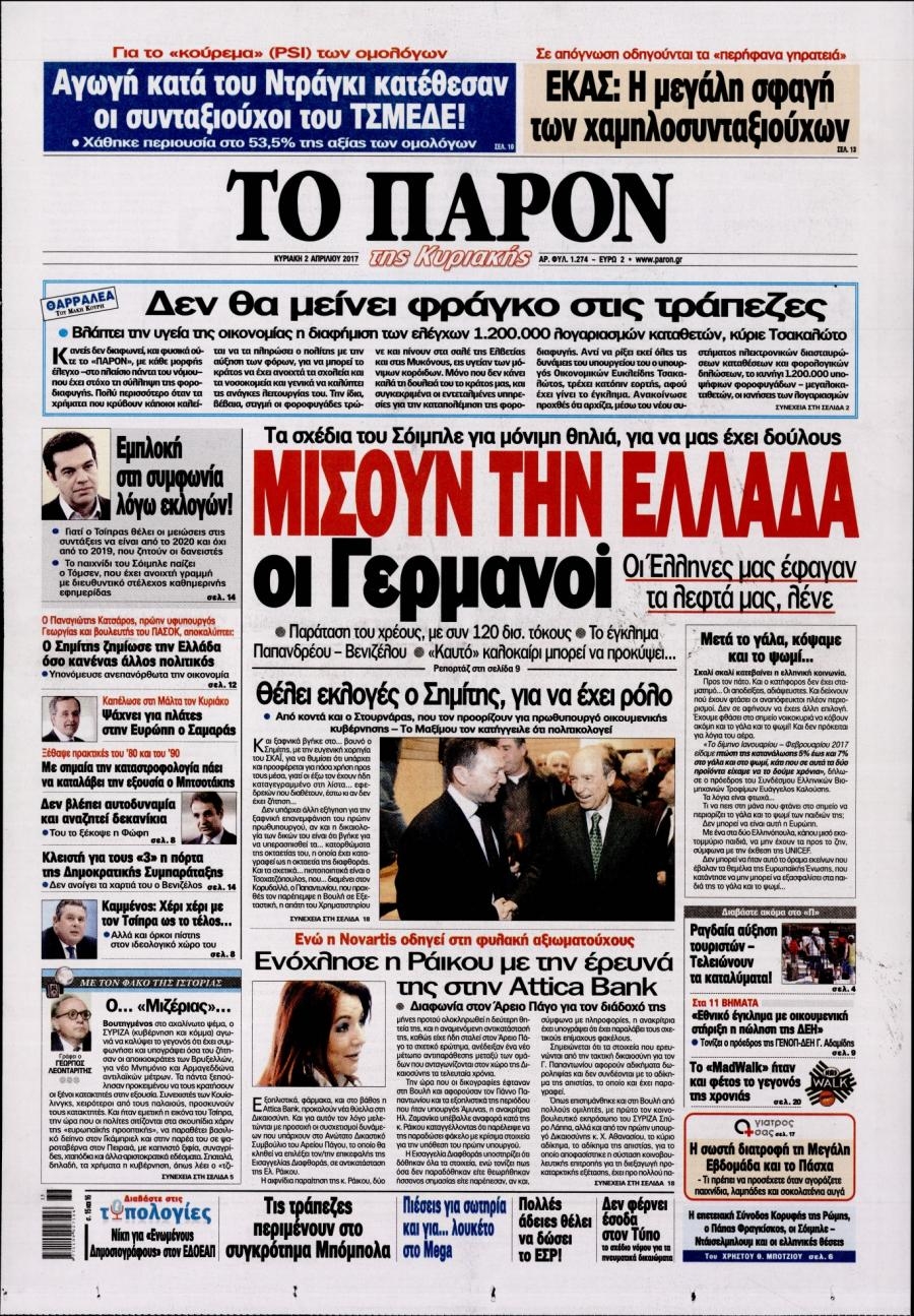 Πρωτοσέλιδο εφημερίδας Το Παρόν