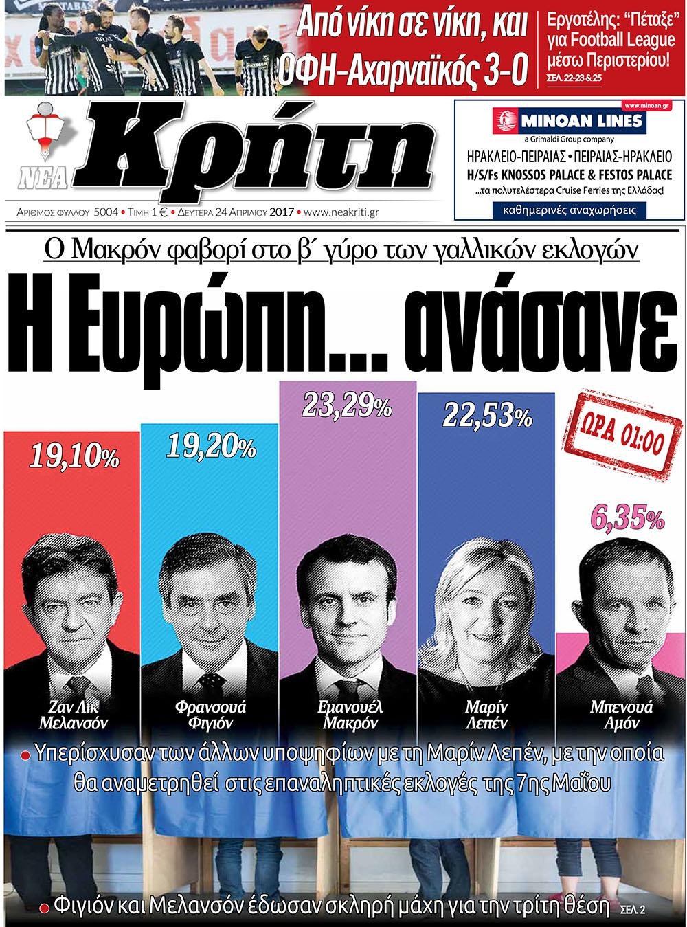 Πρωτοσέλιδο εφημερίδας Νέα Κρήτη