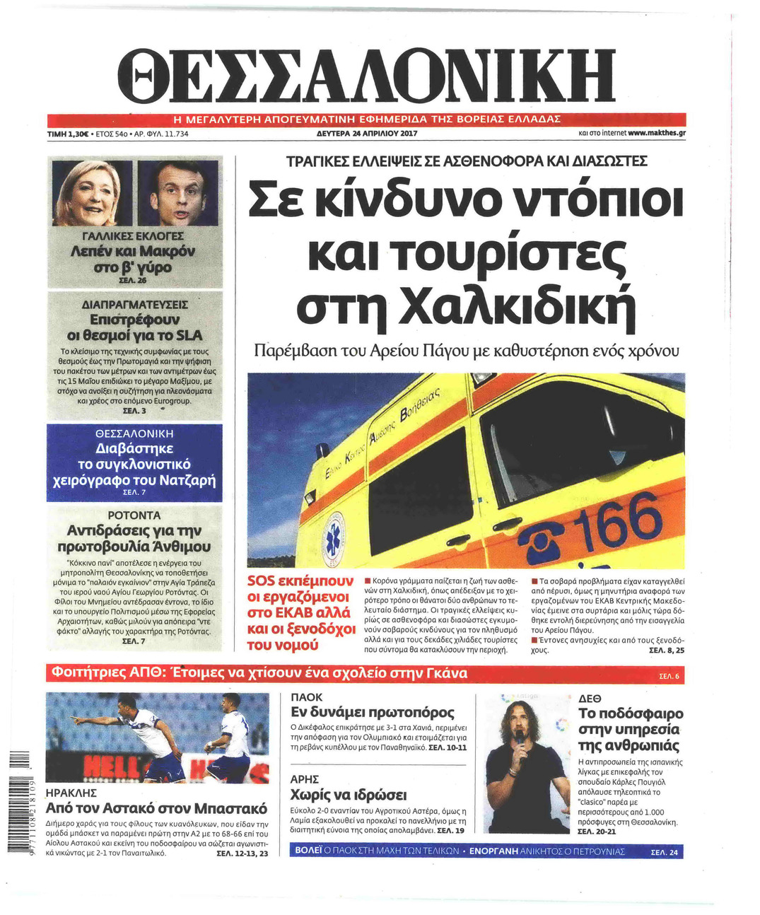 Πρωτοσέλιδο εφημερίδας θεσσαλονίκη