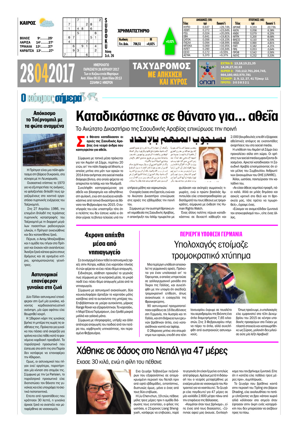 Οπισθόφυλλο εφημερίδας Ταχυδρόμος