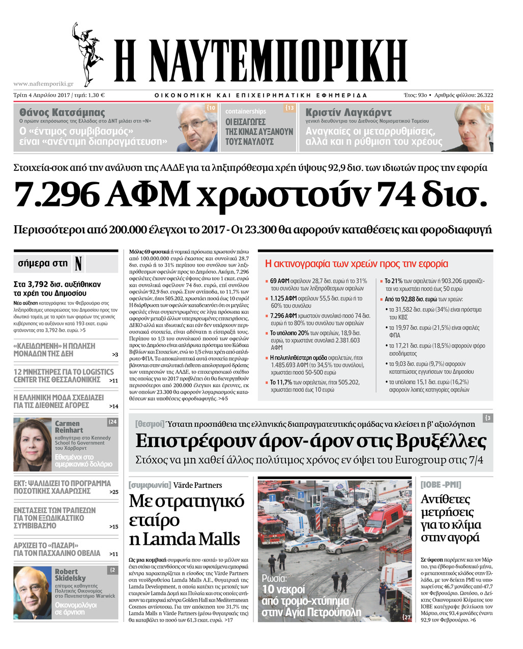 Πρωτοσέλιδο εφημερίδας Ναυτεμπορική