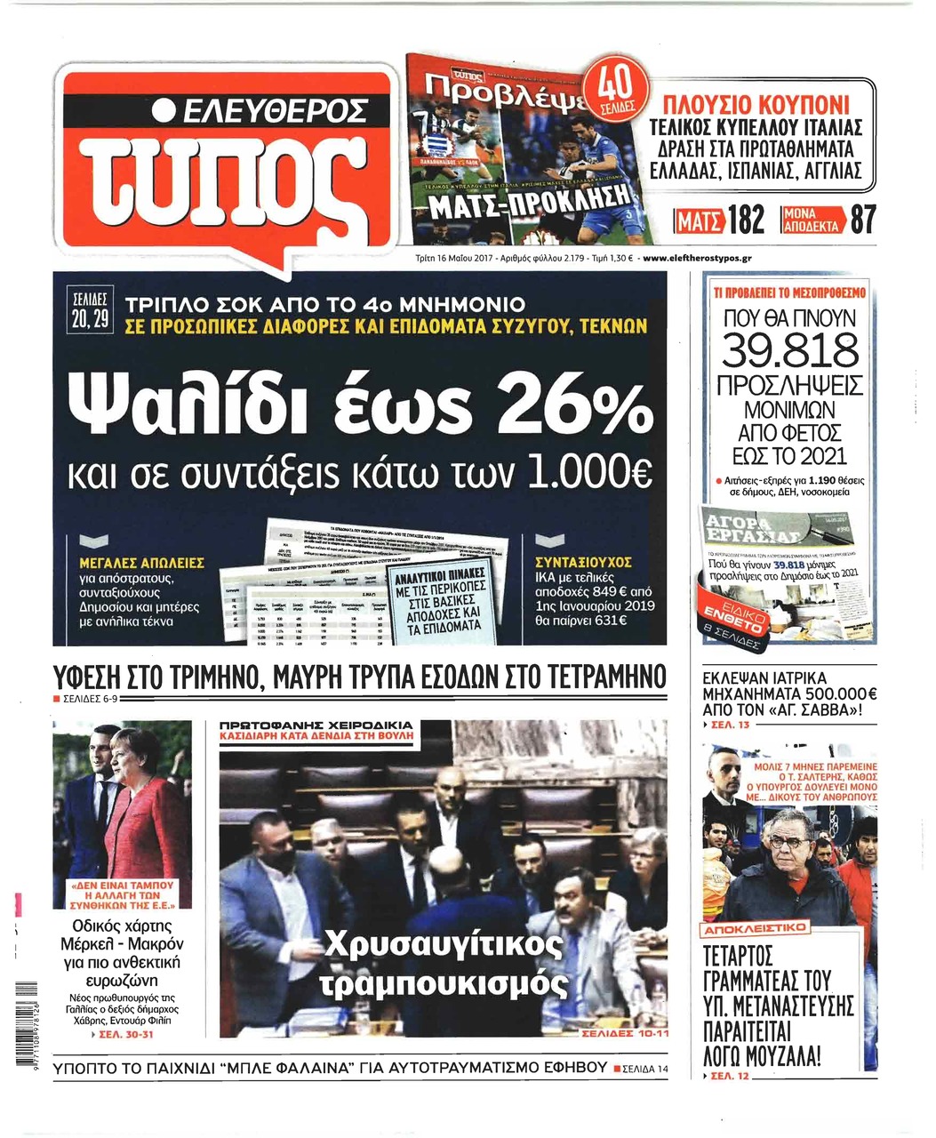 Πρωτοσέλιδο εφημερίδας Ελεύθερος Τύπος