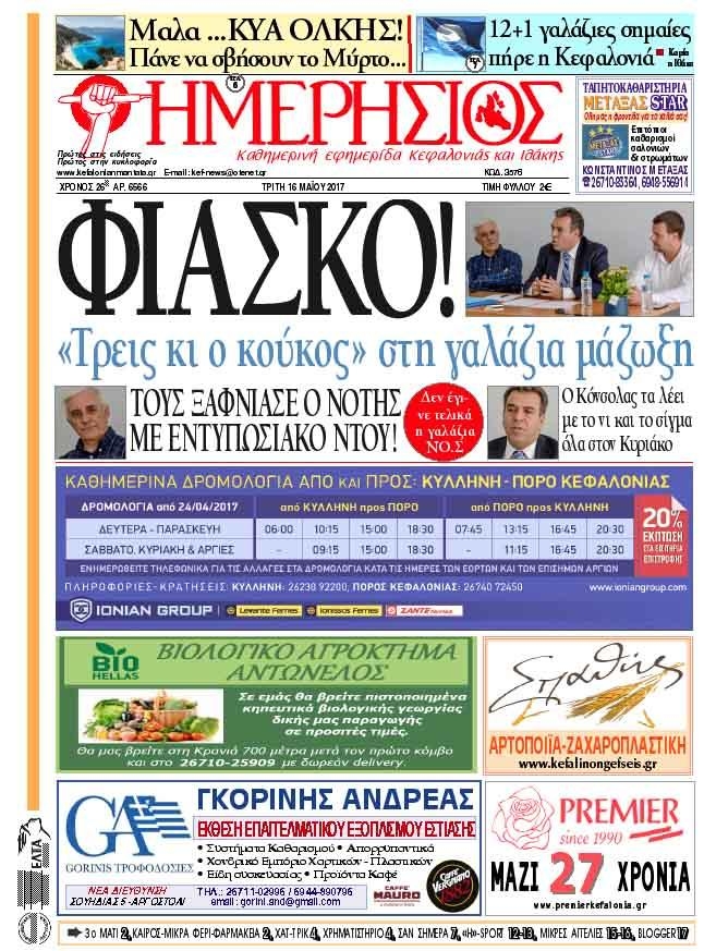 Πρωτοσέλιδο εφημερίδας Ημερήσιος