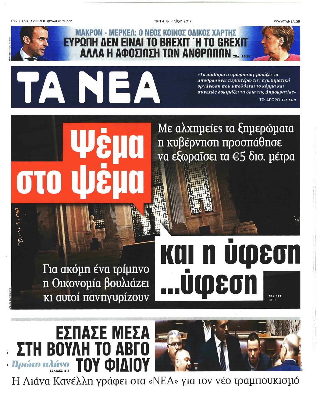 Πρωτοσέλιδο εφημερίδας Τα Νέα