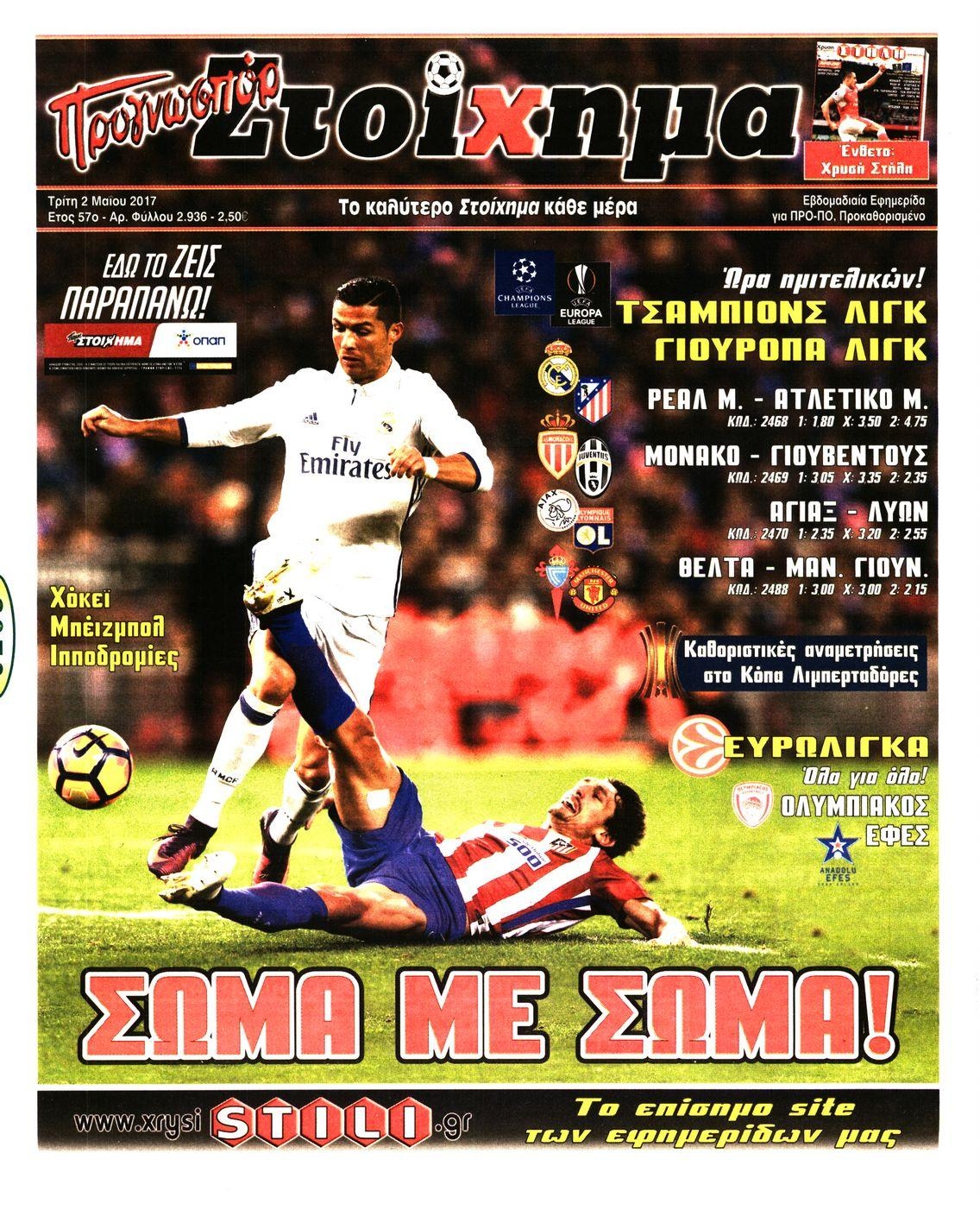 Πρωτοσέλιδο εφημερίδας Στοίχημα