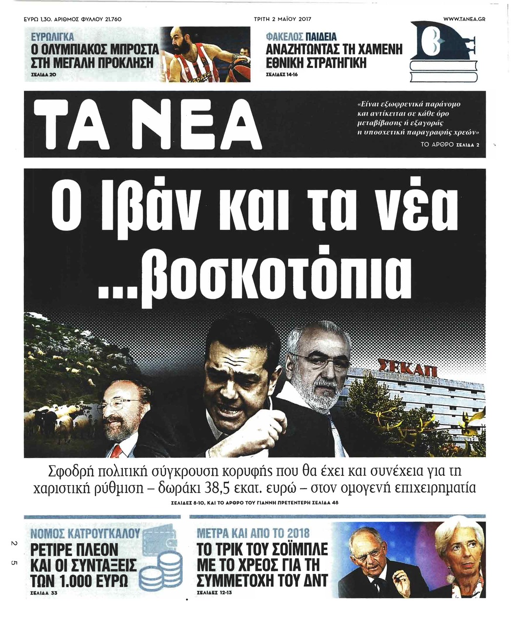 Πρωτοσέλιδο εφημερίδας Τα Νέα