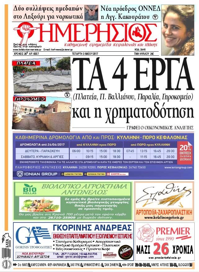 Πρωτοσέλιδο εφημερίδας Ημερήσιος