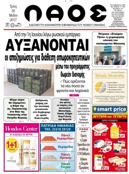 Πρωτοσέλιδο εφημερίδας Λαός Βέροιας