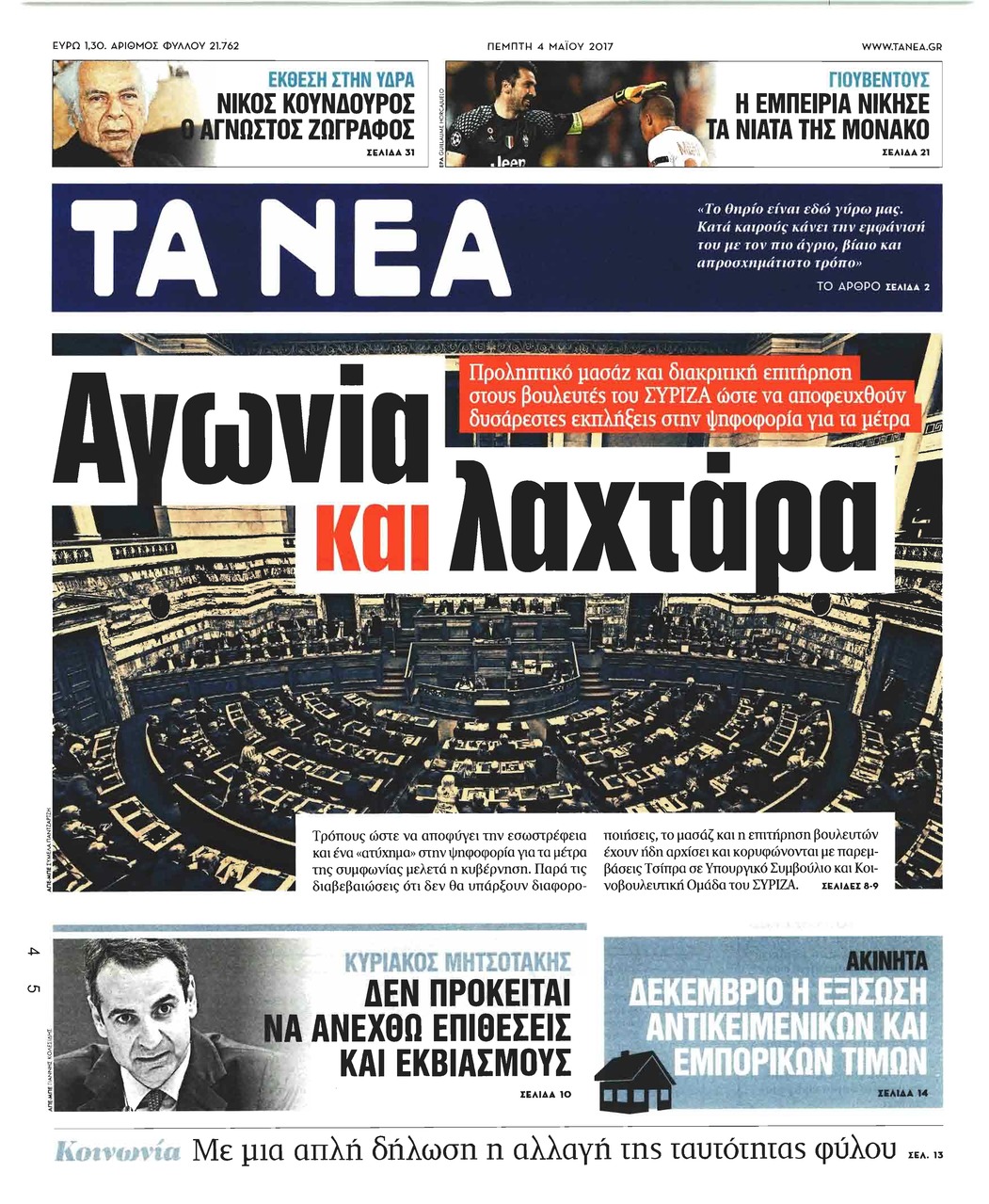 Πρωτοσέλιδο εφημερίδας Τα Νέα