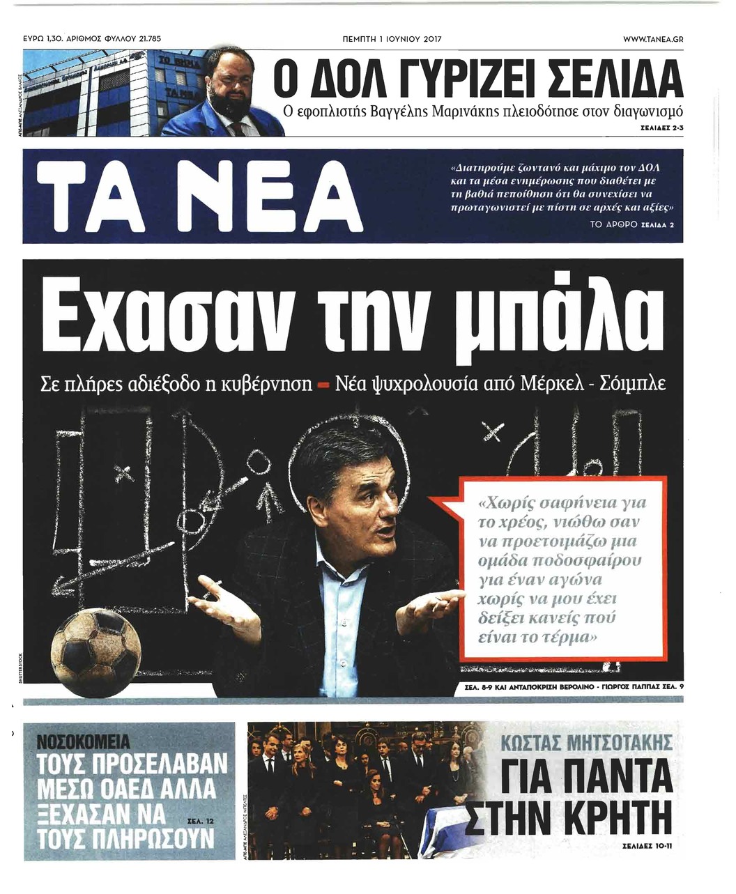 Πρωτοσέλιδο εφημερίδας Τα Νέα