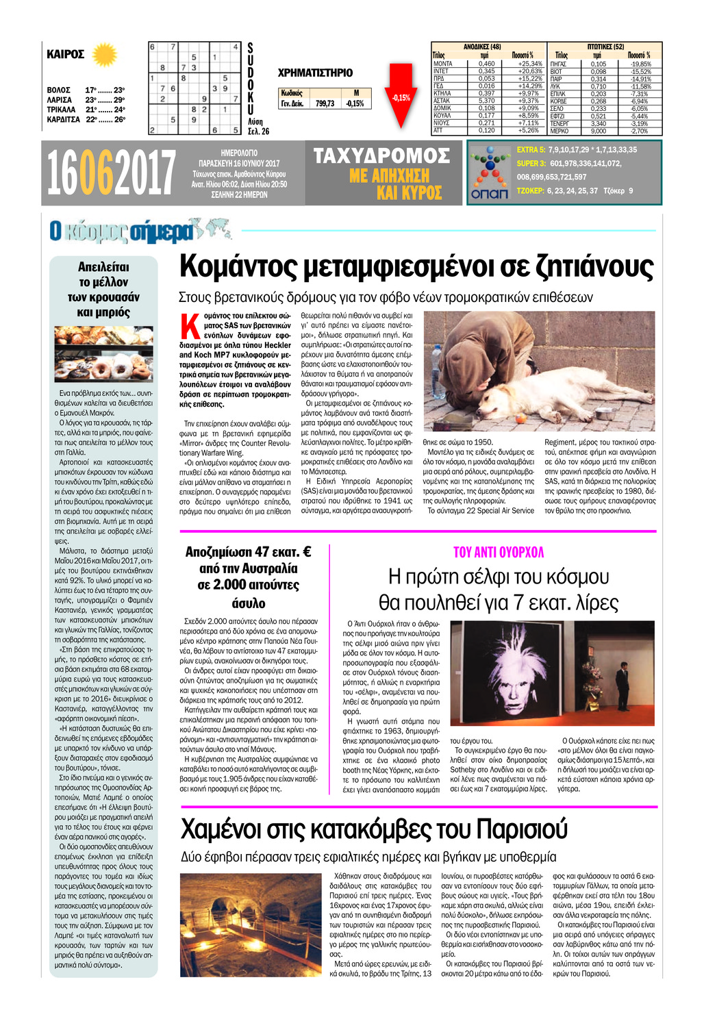 Οπισθόφυλλο εφημερίδας Ταχυδρόμος
