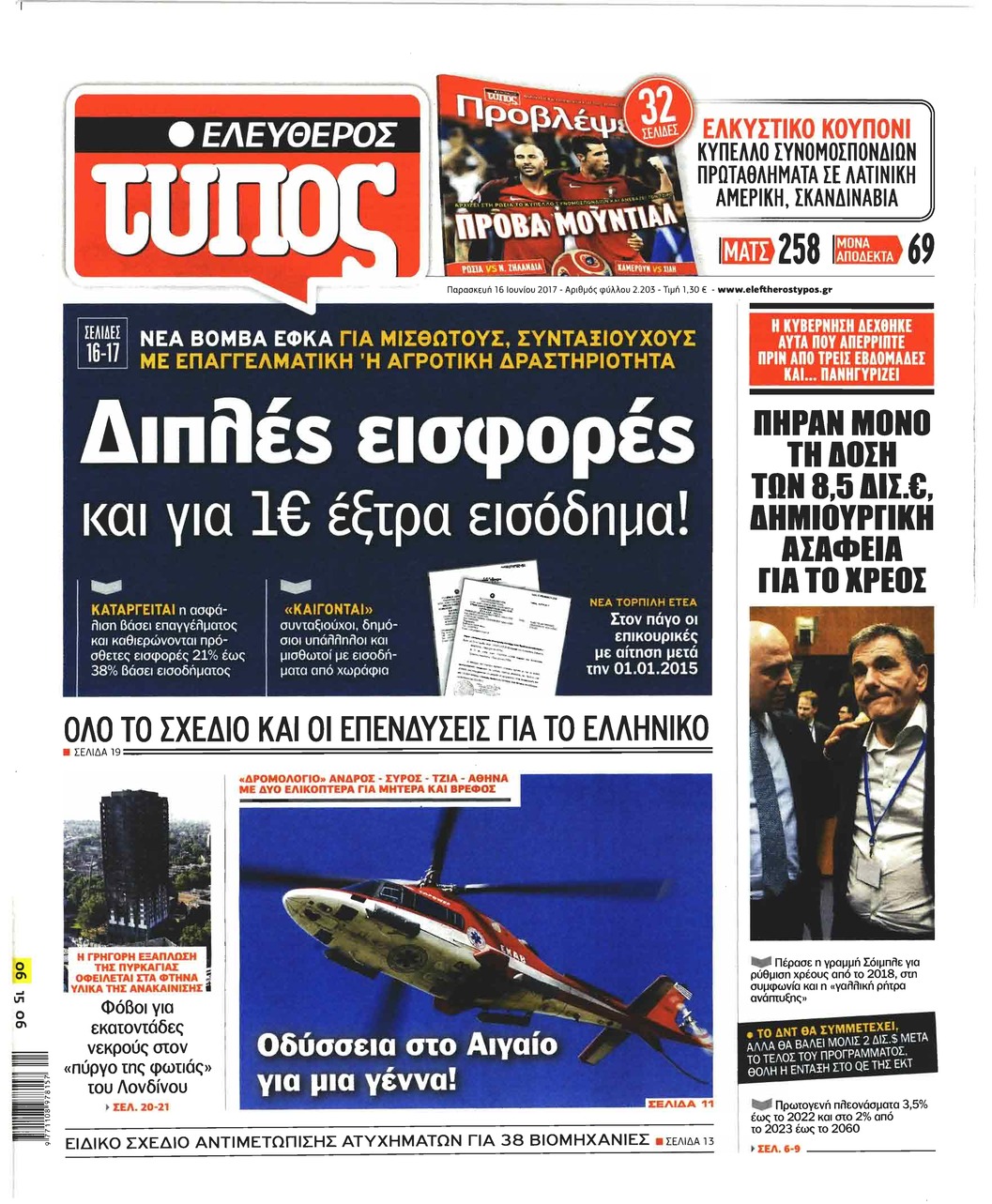 Πρωτοσέλιδο εφημερίδας Ελεύθερος Τύπος