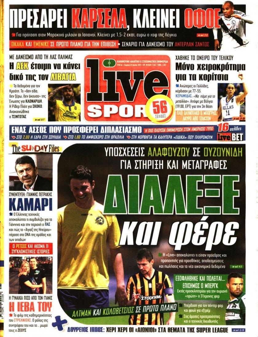 Πρωτοσέλιδο εφημερίδας Livesport