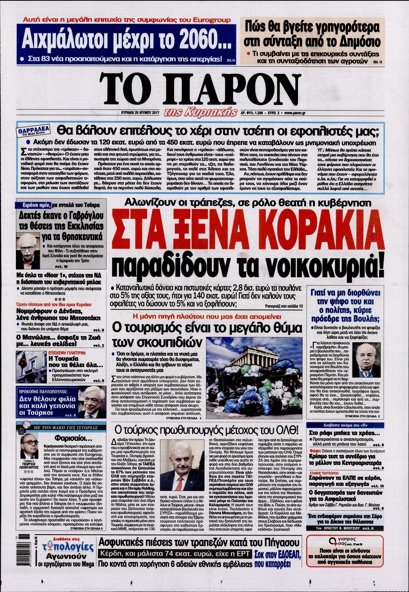 Πρωτοσέλιδο εφημερίδας Το Παρόν