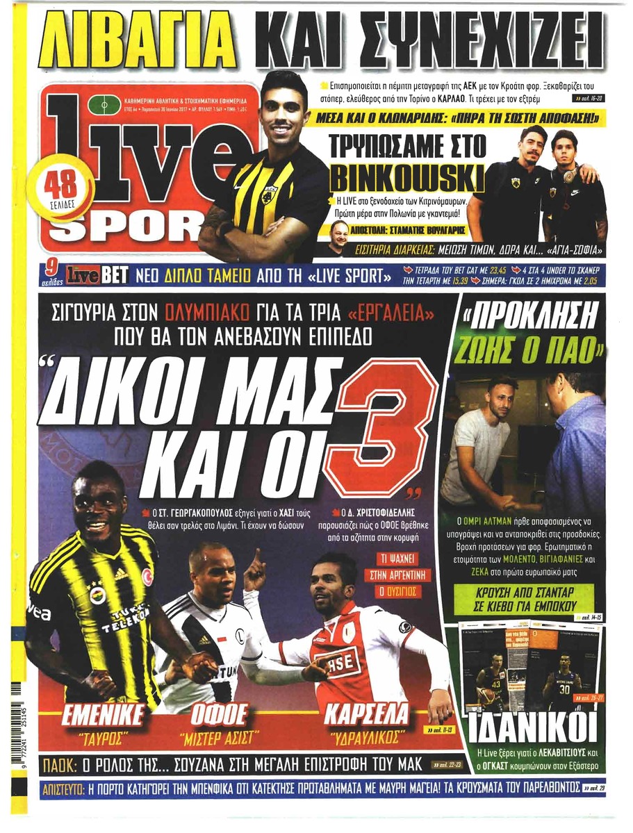 Πρωτοσέλιδο εφημερίδας Livesport