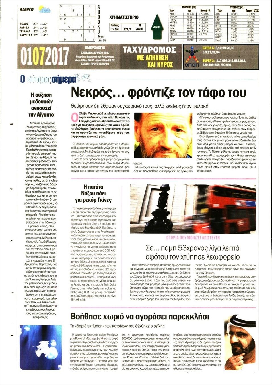 Οπισθόφυλλο εφημερίδας Ταχυδρόμος