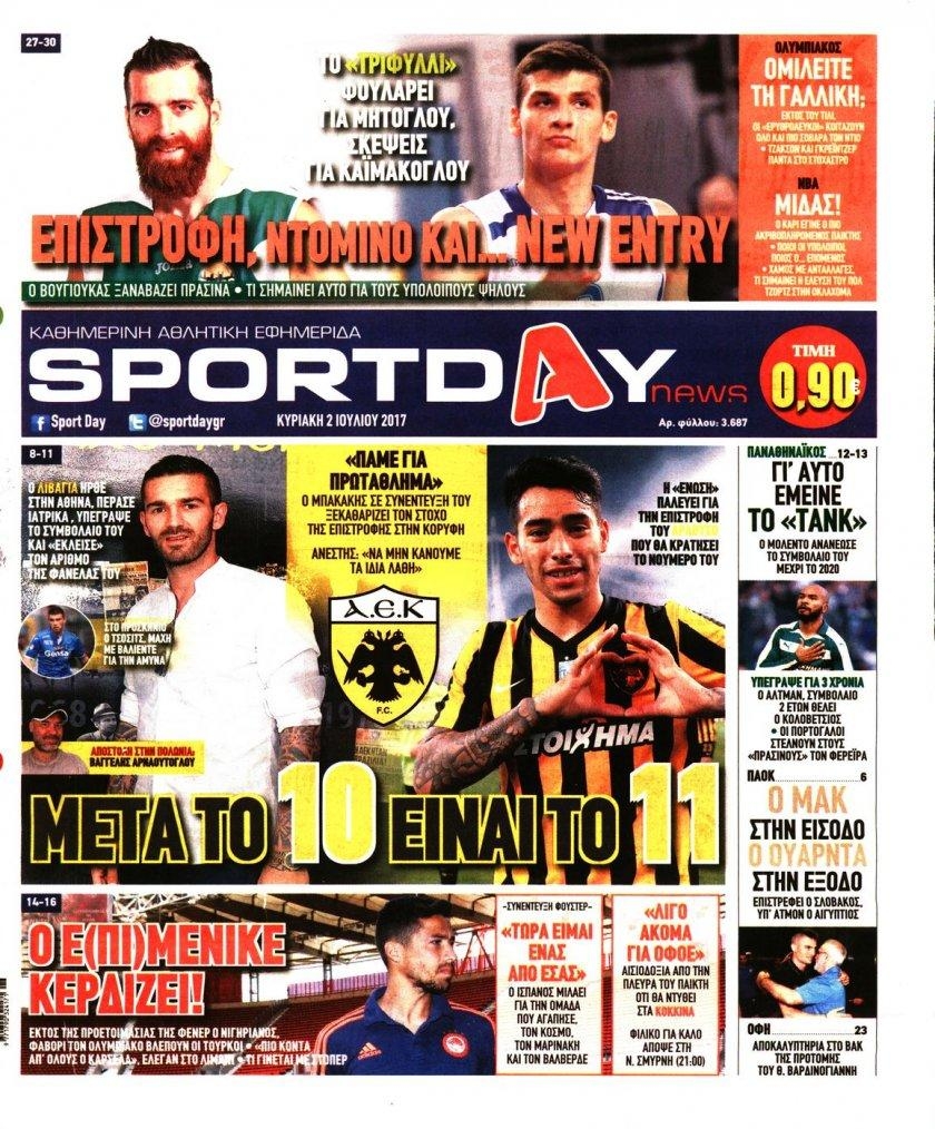 Πρωτοσέλιδο εφημερίδας Sportday