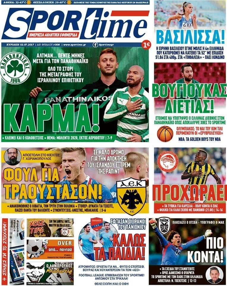 Πρωτοσέλιδο εφημερίδας Sportime
