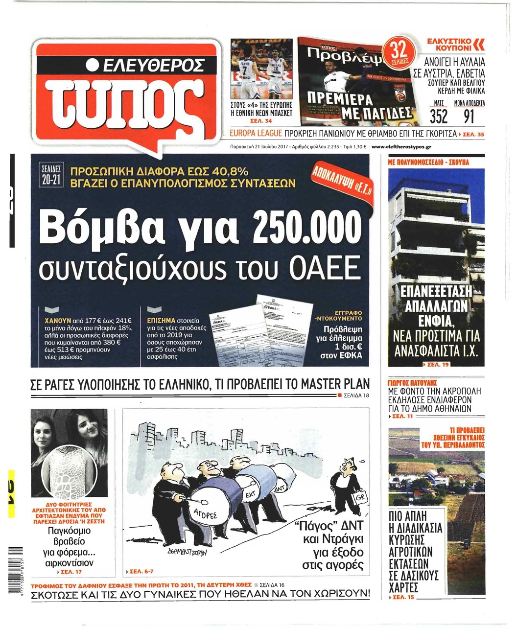 Πρωτοσέλιδο εφημερίδας Ελεύθερος Τύπος