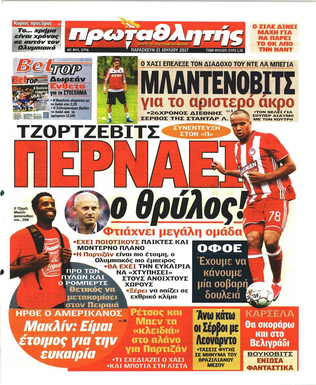 Πρωτοσέλιδο εφημερίδας Κόκκινος Πρωταθλητής